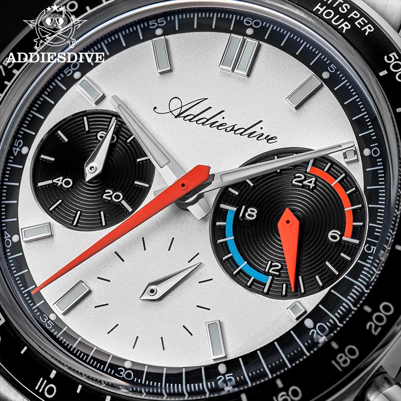 

ADDIESDIVE 37mm Men Watch AD2539 BGW9 Super Luminous Chronograph Watch Bubble Mirror Glass 10Bar Waterproof VK63 Quartz Watches