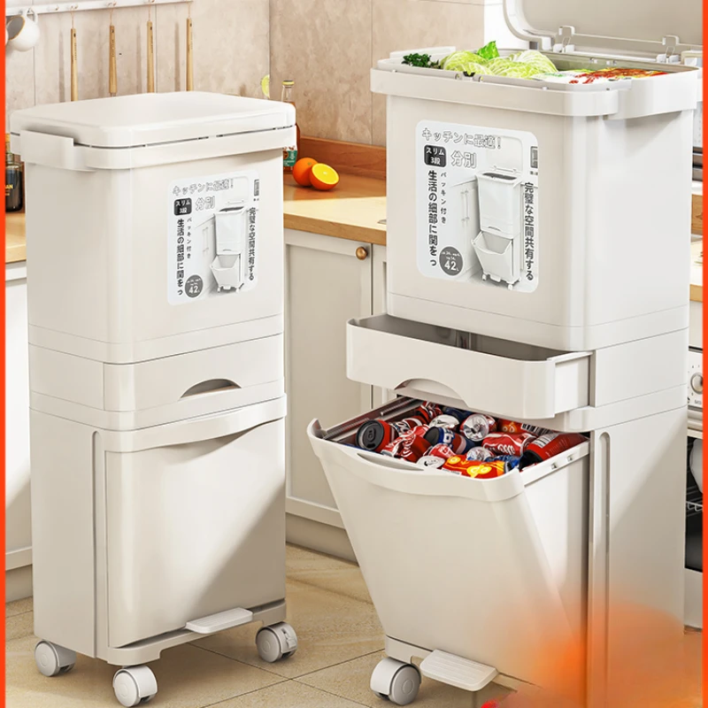 

Kitchen garbage bin with lid, household kitchen waste dry and wet separation, foot step classification, large capacity