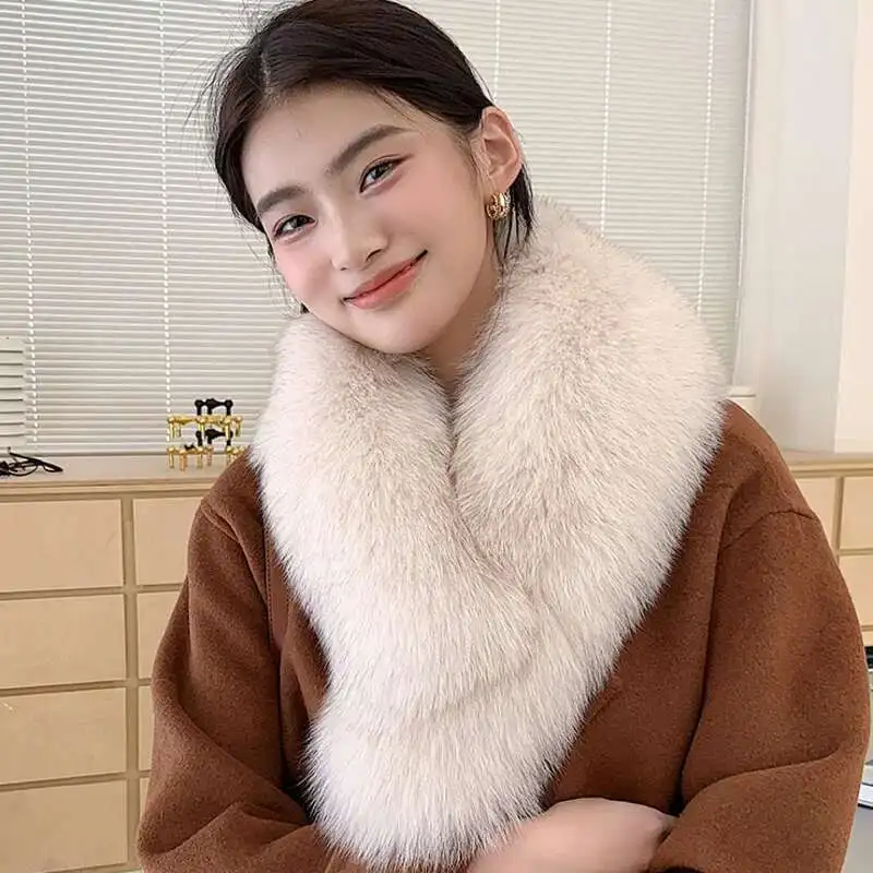 Winter Fox Fur Scarf Real Fur Neck Warmer Scarf Natural Fur Shawls Women Luxury Fur Scarves Furry Fur Decor Black Fur Collar