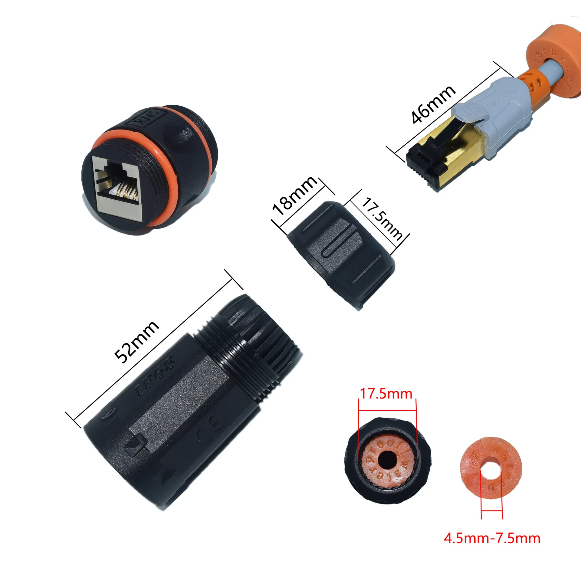 Waterproof RJ45 Connector CAT6A  IP68 Waterproof Connector  M23