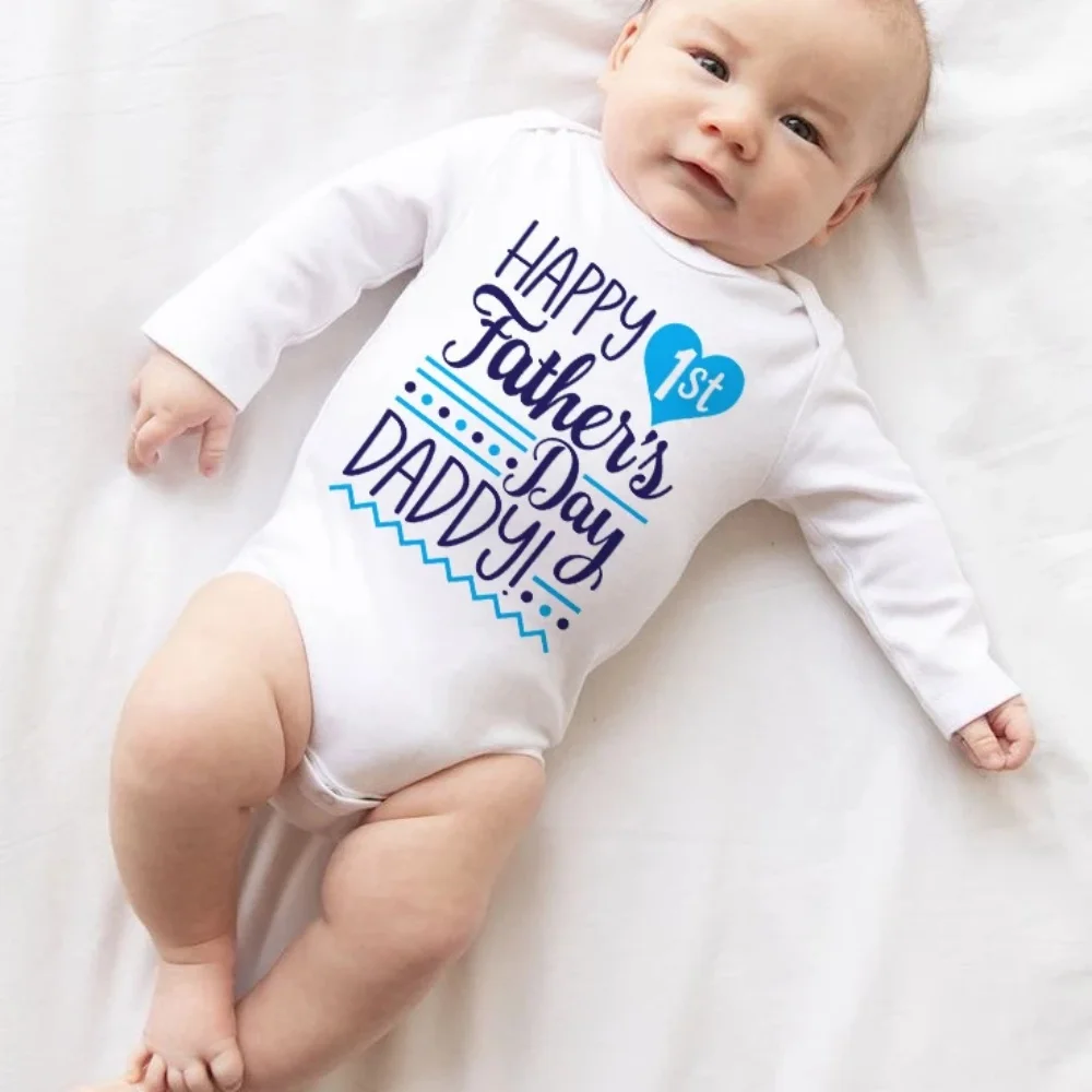 

Happy 1st Father's Day Daddy Baby Romper Letter Print Casual Boy Girl Bodysuit Winter Long Sleeve Jumpsuit Fathers Day Clothes