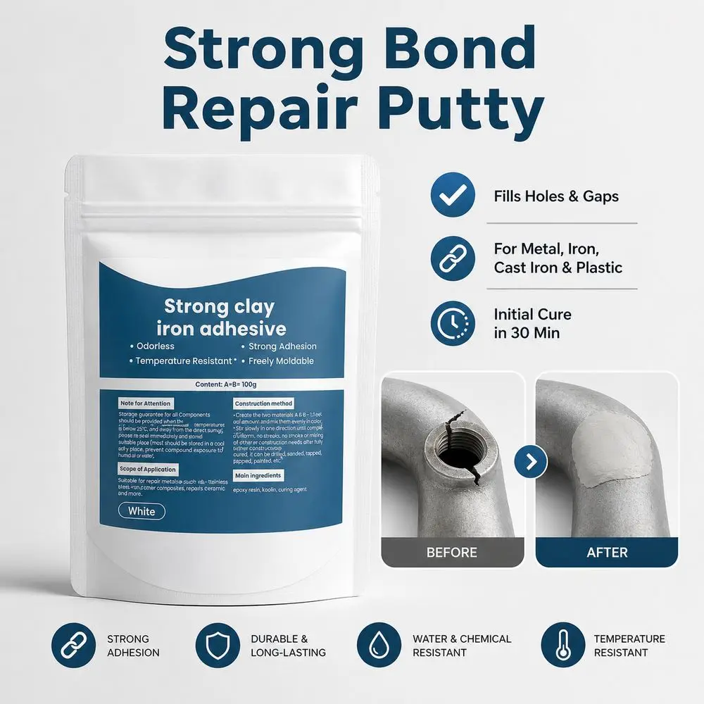 New White Metal Repair Putty Strong Bond Hole Filling Epoxy Resin Adhesive AB Repair Putty Cast Iron Putty Hole Patching