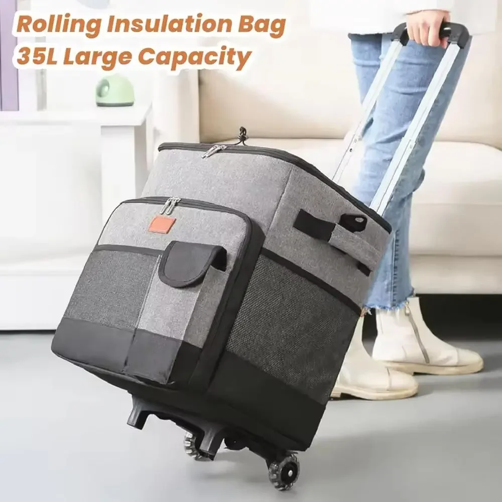 Portable 35L Waterproof Rolling Cooler with Wheels for Camping and Shopping view 2