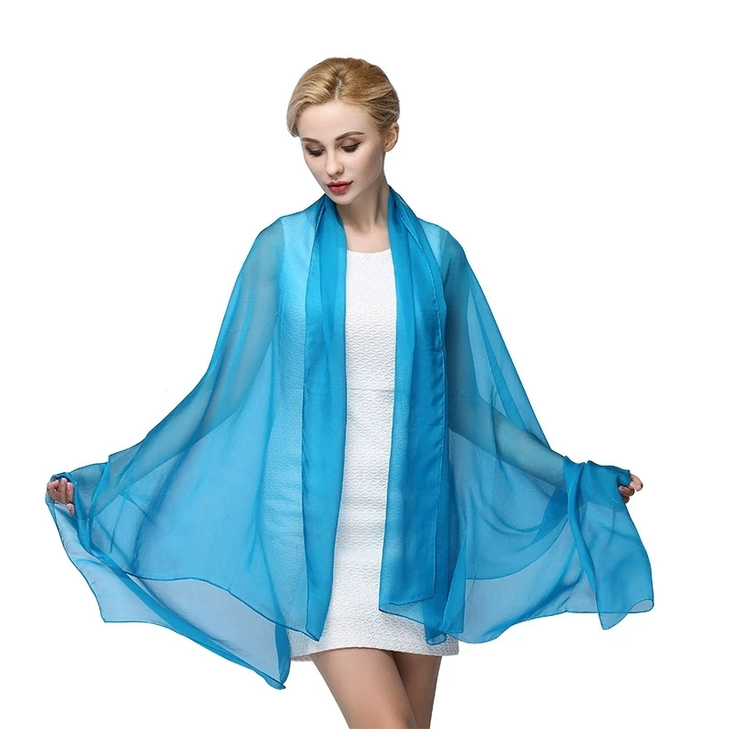 

100% Silk Scarf for Women Solid Color Sun Protection Stole Versatile Thin High-End Feeling Wrap Retro Gauze Scarf for Women