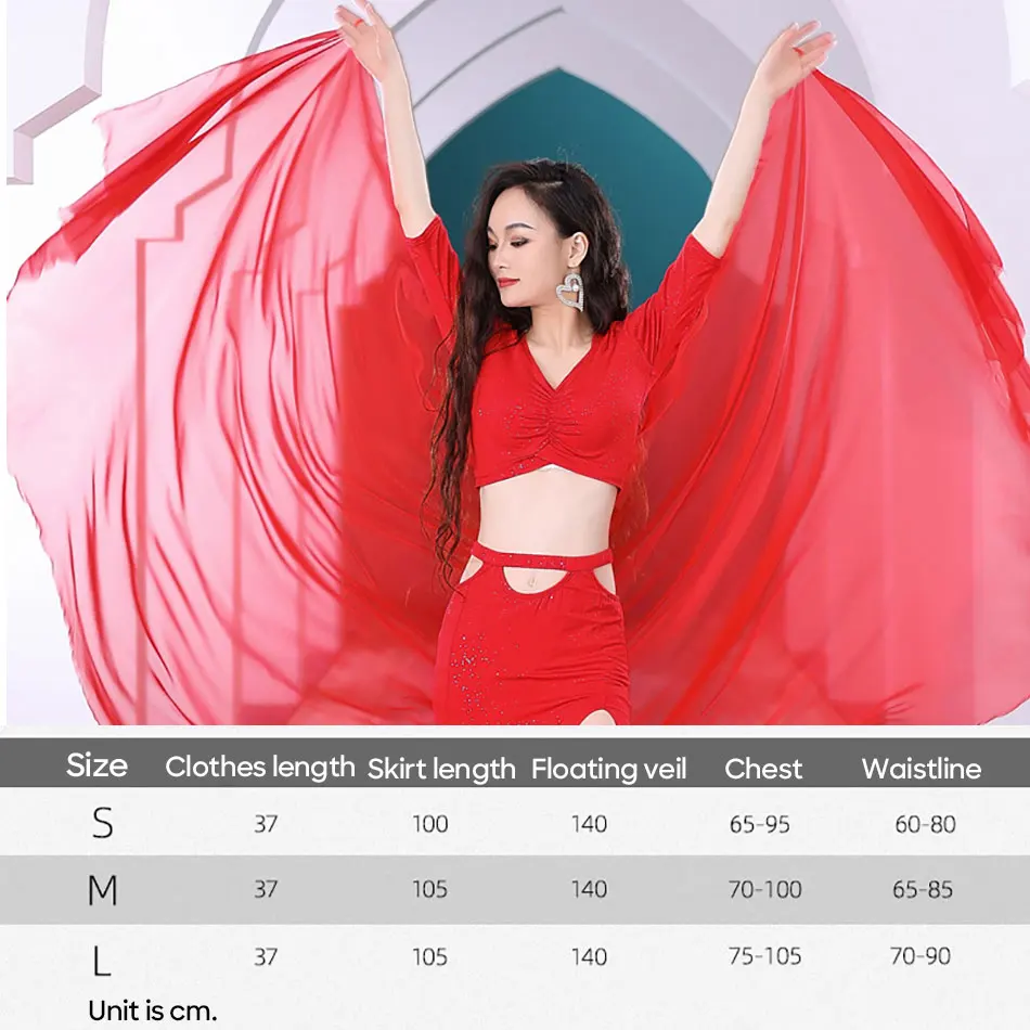 Belly Dance Suit Costumes Women Practice Clothes Trainner Spring and Summer Silk Big Floating Tulle Belly Dancing Accessories