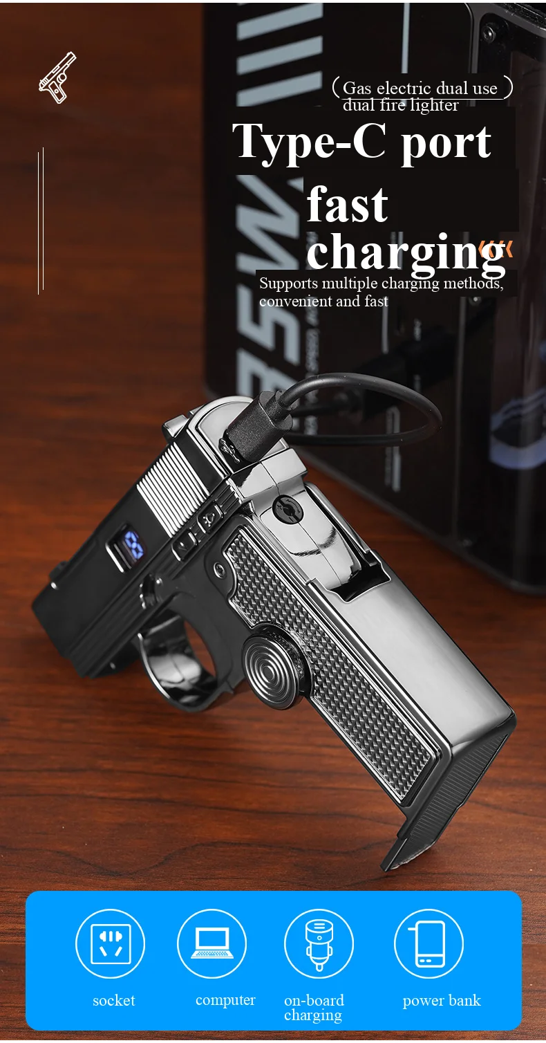 Multifunktionales, zusammenklappbares Verformungs-Dual-Arc-Feuerzeug, winddicht, gerade nach vorne, kreativer Dekompressions-Gyro, trendiges Spielfeuerzeug