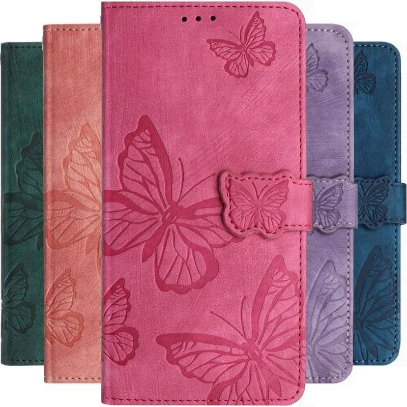 Wallet Card Slot Case For Huawei P50 P40 P30 P20 Pro P10 P9 P8 Lite 2017 2016 P Smart 2019 2021 Cute Butterfly Phone Cover D01E