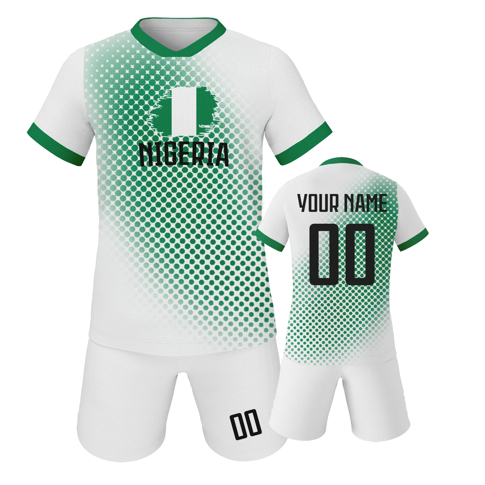 Custom Nigeria Kids Football Jersey Kit Quick-Dry Soccer Uniform with Printed Name Number Youth Team Tracksuit for Boys ＆ Girls