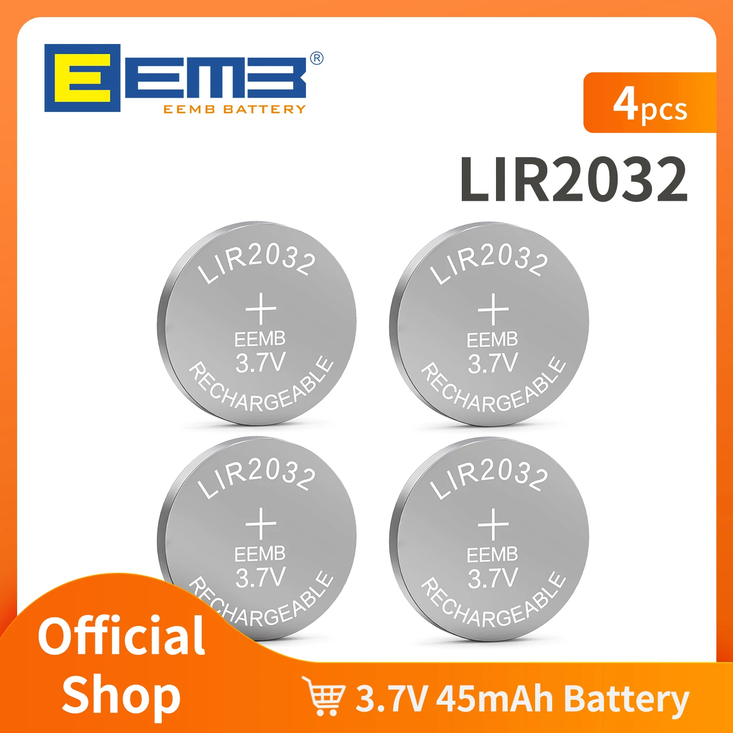 EEMB LIR2032 45 mAh bateria guzikowa 2032 3,7 V akumulator litowy baterie pastylkowe do kluczyków samochodowych zegarek