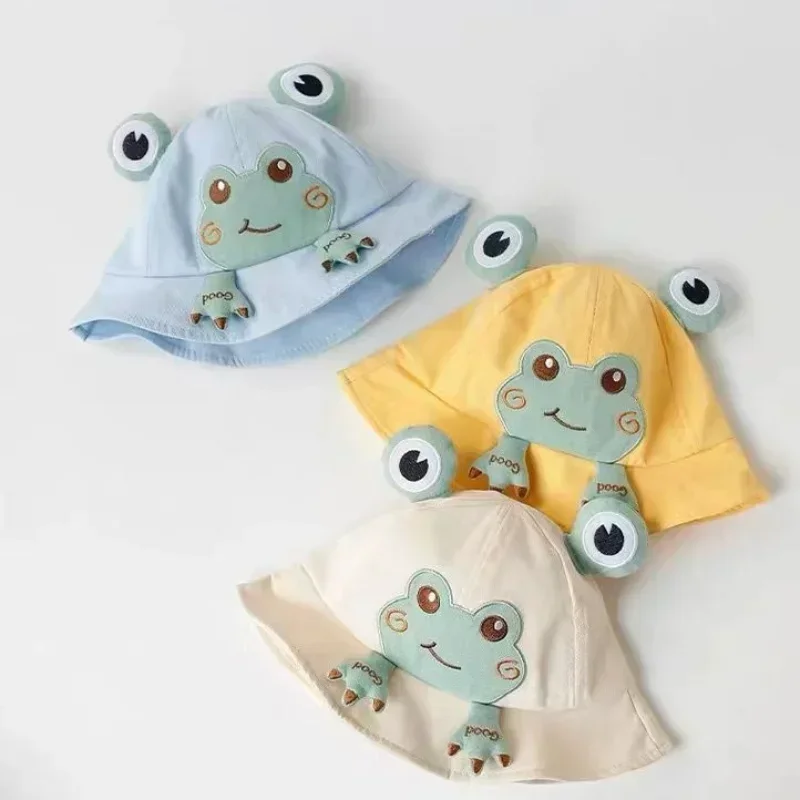 Soft Cotton Hat With Cartoon Frog Pattern, Suitable For Baby Boys And Girls, Fisherman\'s Hat For Outdoor Classes, Sun Hat