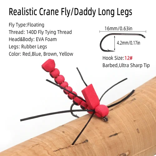 Imagen 2 del producto Vampfly 6/8uds 12 # Cuerpo de espuma grúa mosca piernas largas moscas de papá mosca seca insecto Artificial mosca lubina trucha pesca señuelo cebos