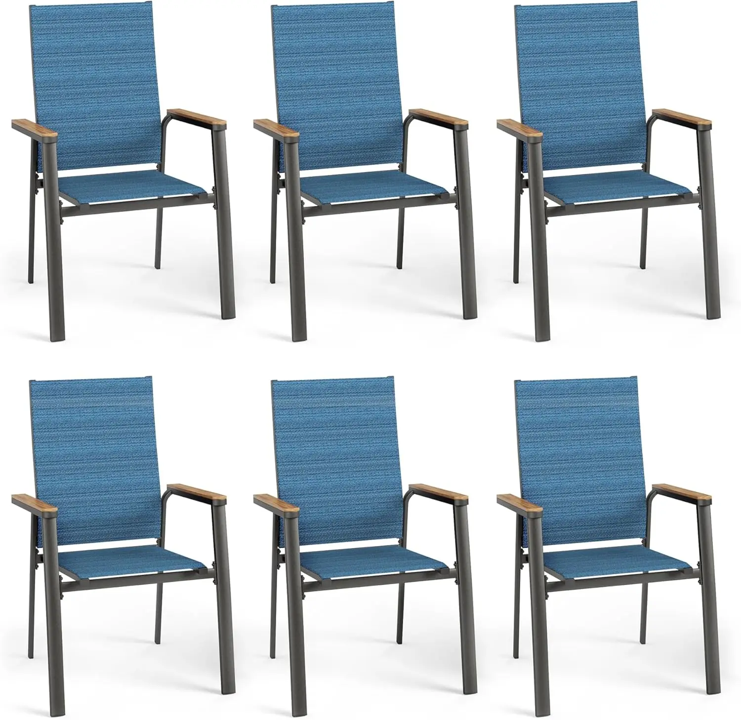 Outdoor Stackable Dining Chairs Set of 6Easy to Store,Patio Chairs for Garden,Lawn