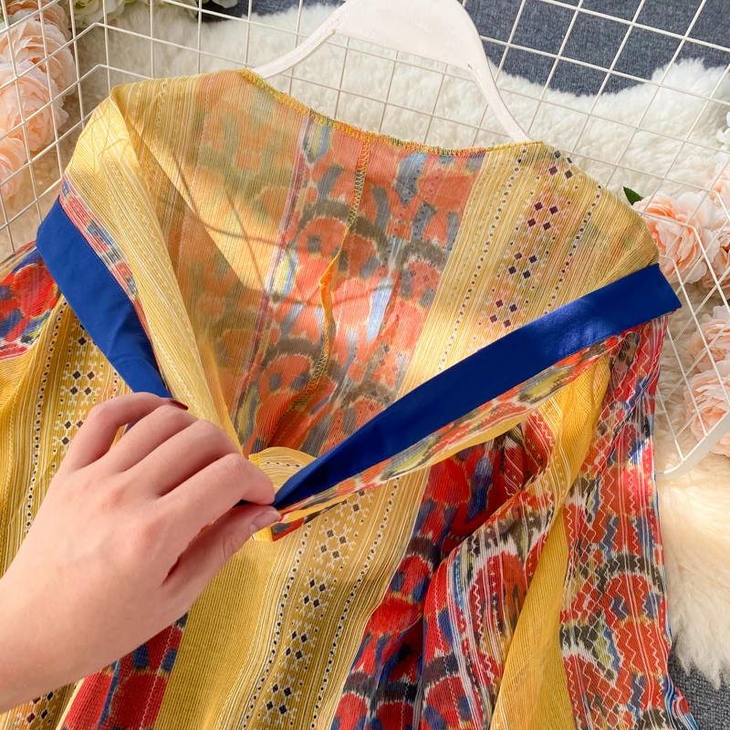 Cardigan a maniche lunghe con stampa in chiffon dolce ricamo da donna Cappotto maglione allentato moda coreana elegante vintage Ins