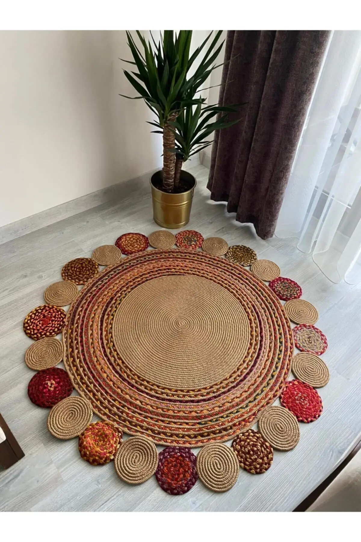 Handmade Jute Straw Handmade Knitted Rug Round Doormat Runner Hallway Living Room Carpet