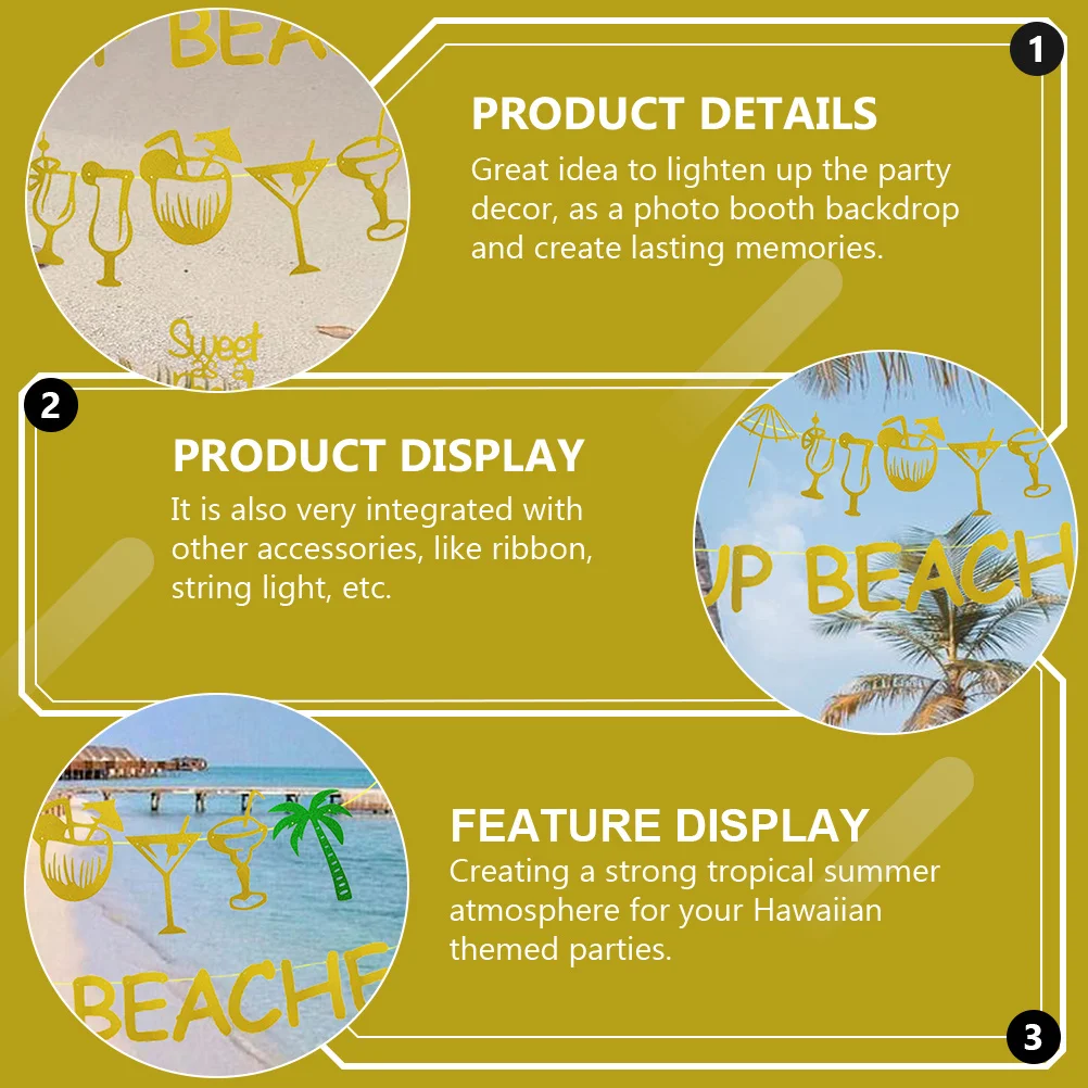 

1Set Palm Tree Tassel Hanging Banner Glitter Beach Party Decor for Photo Booth Summer Tropical Theme Decoration