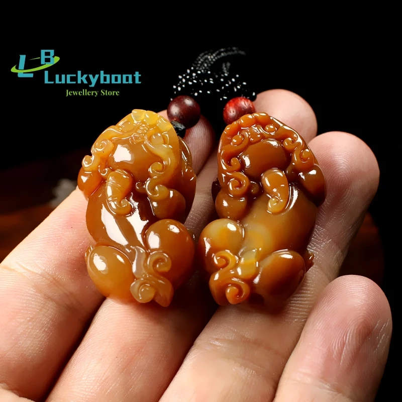 Yellow Dragon Jade Pixiu Natural Genuine Jade Piqiu Men\'s and Women\'s Couples Lucky Jade Pendant