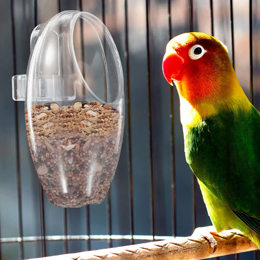 

2Pcs Clear Bird Feeder Plastic Hanging Cage Food Box Parakeet Cockatiel Feeder Bird Cage Food Dispenser Window Feeders for Birds