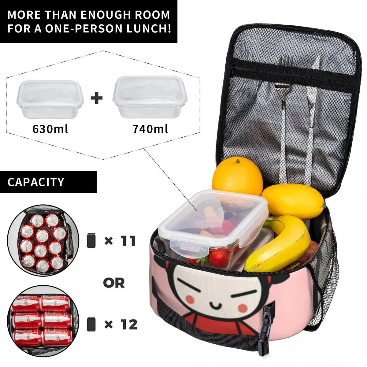 Cute Pucca Lunch Bags Insulated Lunch Tote Waterproof Bento Box Resuable Picnic Bags for Woman Work Children School