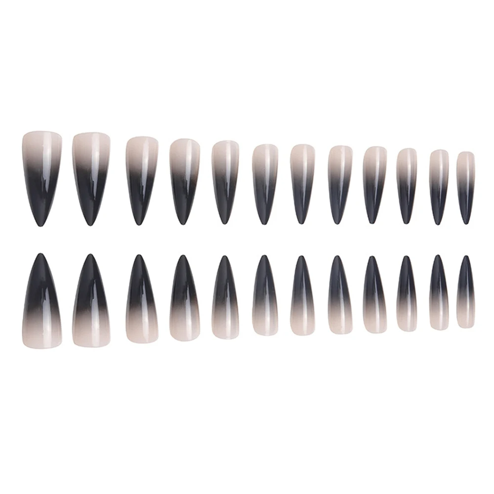 Uñas postizas adhesivas reutilizables, Parche de manicura de párrafo largo, color negro, 24 piezas