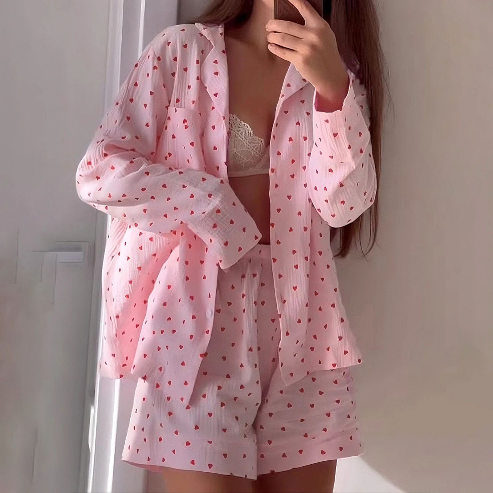 Gaono Women 2 Piece Pajamas Set Cherry Graphic Print Short Sleeve Button Shirt and Shorts Loungewear Sleepwear PJ Sets