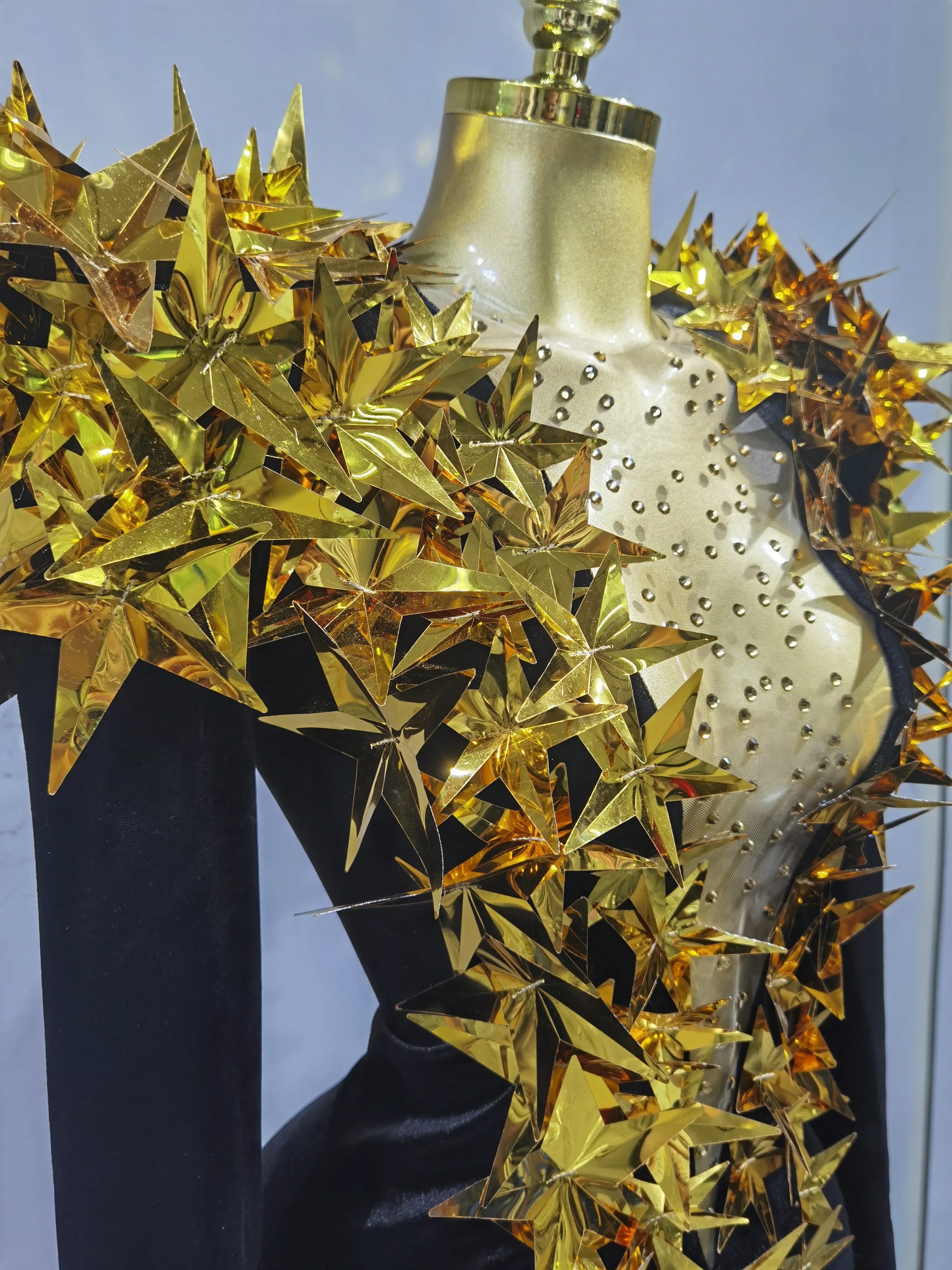 Glänzendes Gold-Strasskleid für Damen, Schwarzer Langarm-Bodysuit für Abendpartys, Club-Hostessen, Nachtbars, Bühnenauftritte, Kostüme 2026 – Detail 8