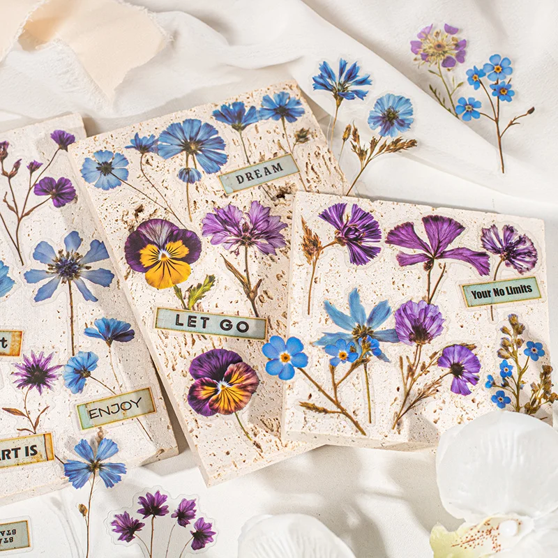 50 Pcs/pack Dried Flower Handbook Series Decorative Sticker Retro Collage Scrapbooking Label Diary Album Journal Planner