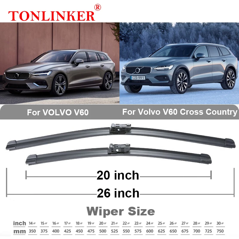 TONLINKER Car Wiper Blades For VOLVO V60 2011-2018 2019 2020 2021 2022 D3 D4 T5 T6 T8 Car Accessories Front Windscreen Wiper