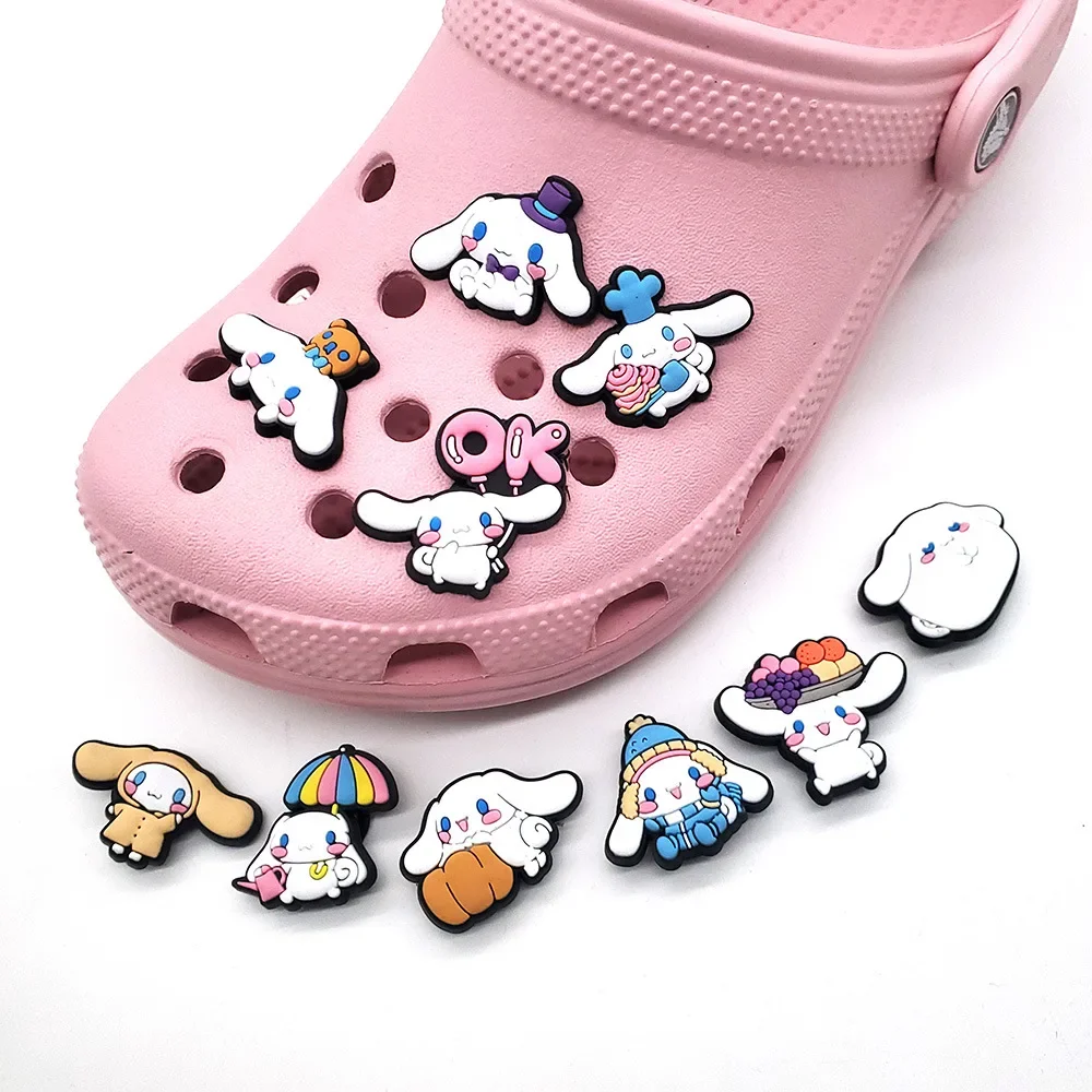 10Pcs/Set Sanrio Cinnamoroll Series Shoe Charms for Clogs Bubble Slides Sandals PVC Shoe Decorations Buckle Accessories for Teen