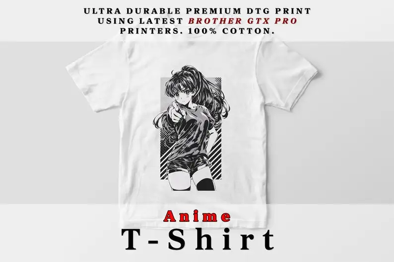 Anime  Girl Shirt Manga Style Pointing Kawaii Otaku Gift Cute  Clothing cotton tee Graphic T  T-Shirt Japanese Stripes