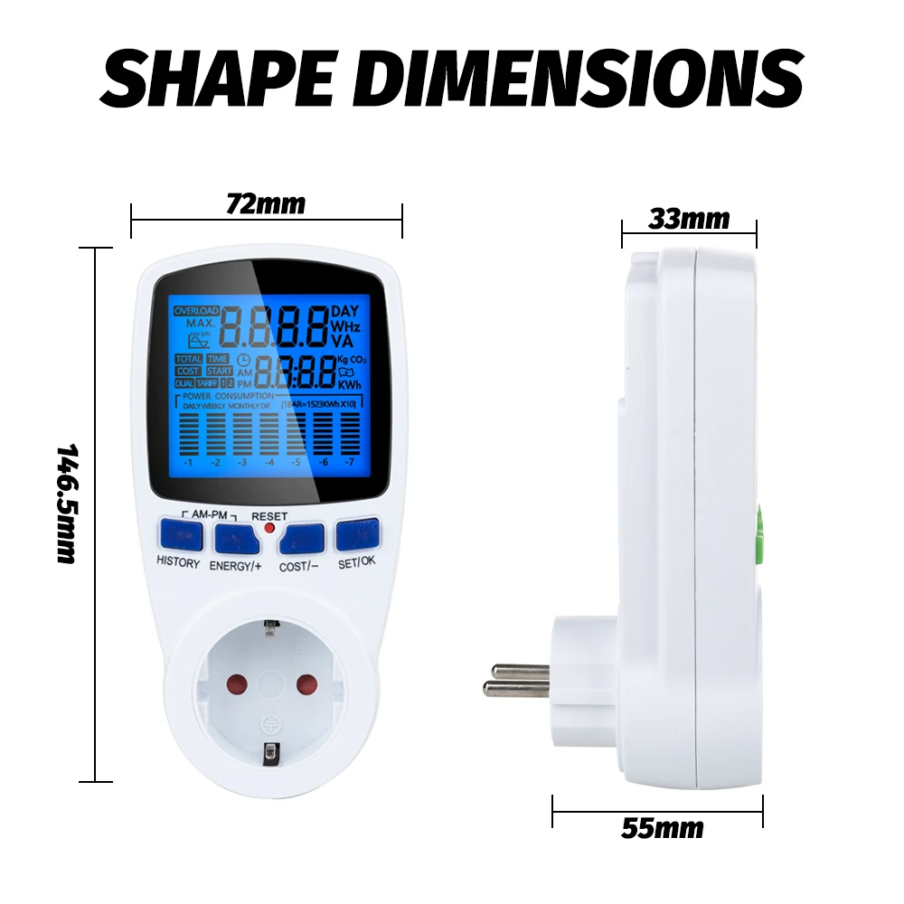 Multifunction AC Power Meter Wattmeter Socket With Backlight Energy Meter Voltage Current Frequency Electricity Monitor Plug