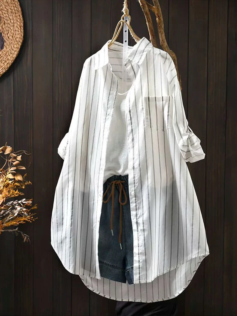 Grande taille femmes décontracté irt Long Sve mince rayé coupe ample été climatisation haut mi-long coréen Sle coton...