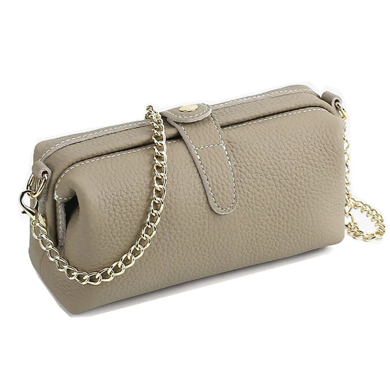 Small Cow Leather Cosmetic Bag Ladies Genuine Leather Make Up Bag Multifunctional Cowhide Chain Shoulder or Crossbody Bag
