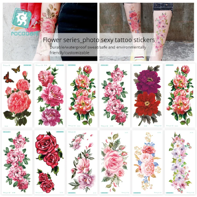 Tatuaje de brazo de flores 3d a prueba de agua, brazalete colorido personalizado, tatuajes temporales de flores, pegatina tamaño: 210x100mm