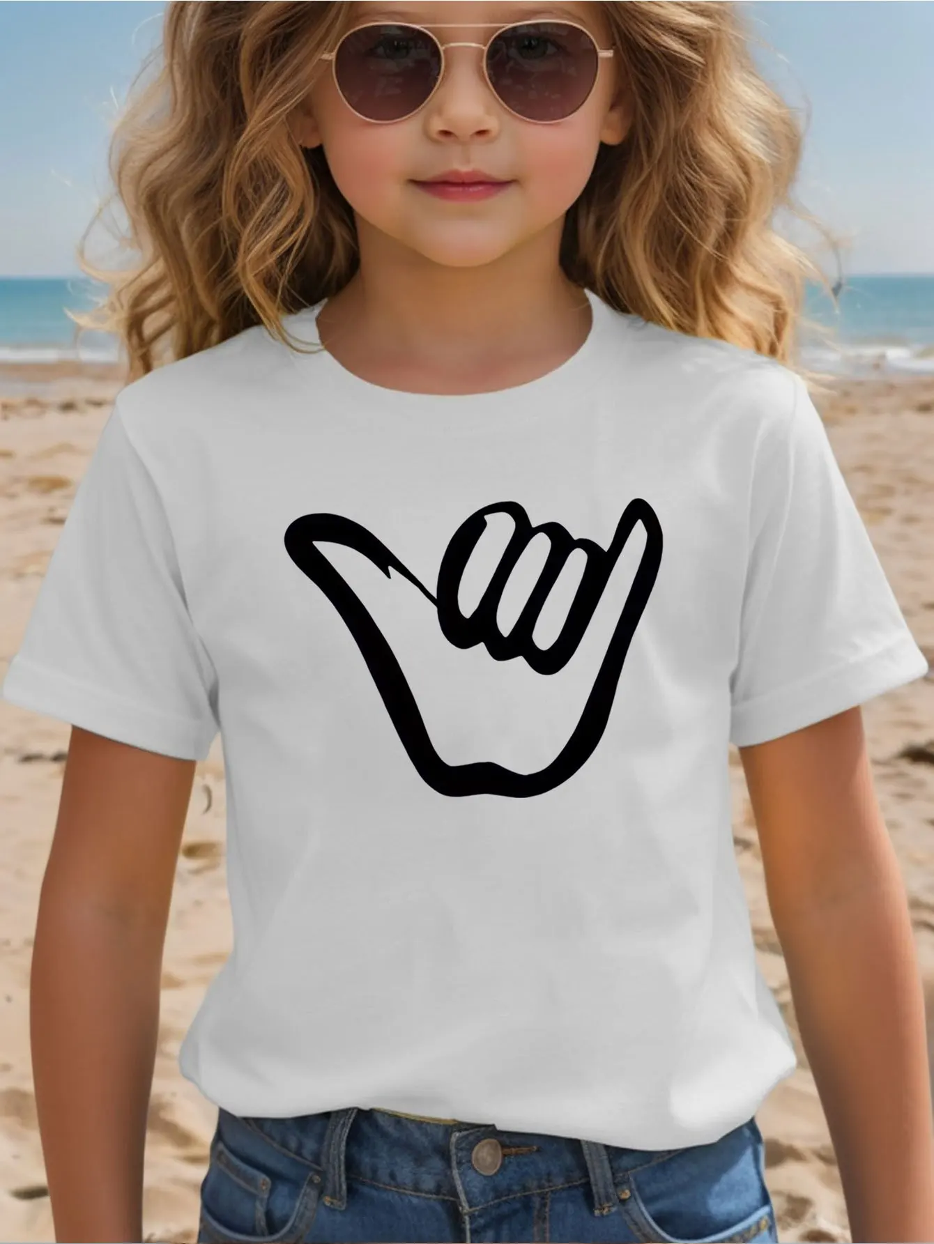 Shaka Hand Gesture Minimalist Graphic Kids T Shirt Boys Girls Family Matching Parent Child Summer Crew Neck Children Casual Tee