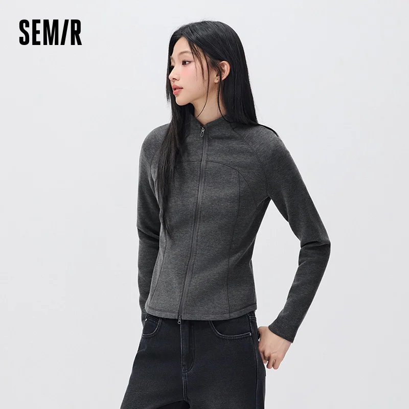 Semir Women Winter Jacket Cropped Raglan Sleeve Panel Design Brushed Fleece Stand Collar Slim Fit Sport Style 2026 New
