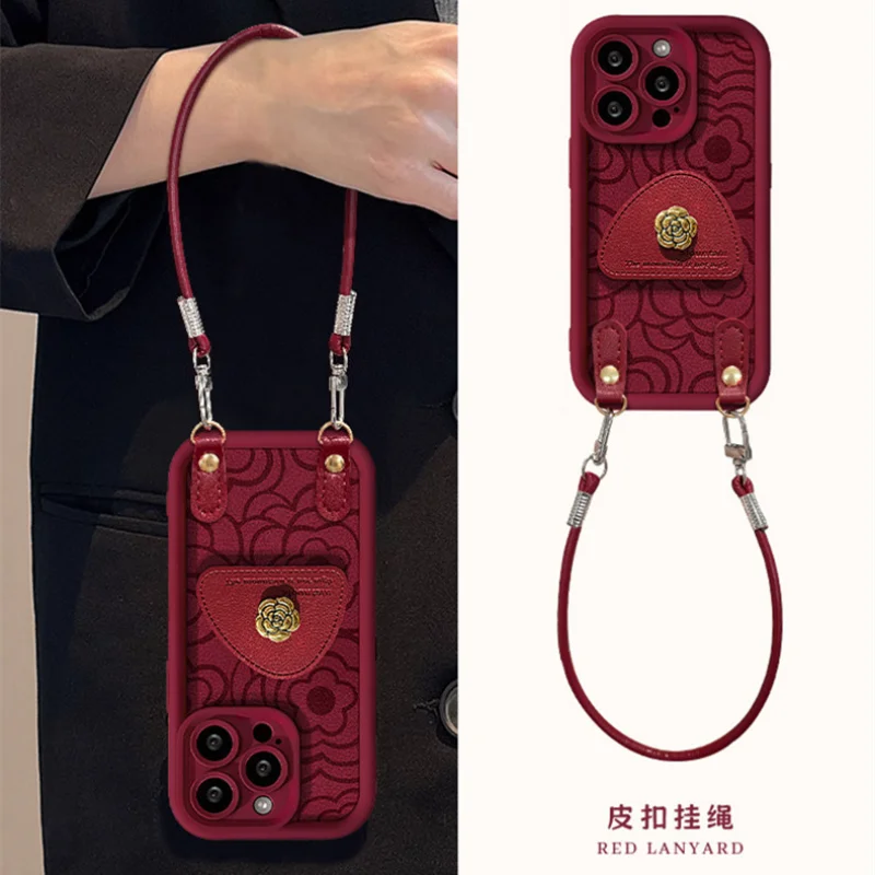 

Чехол для телефона в стиле ретро с камелией и подставками для IPhone 17, 16, 15, 14, 13, 12, 11 Pro Max 16 Plus, 17 AIR, классический ремешок с защитой от падения, задняя крышка