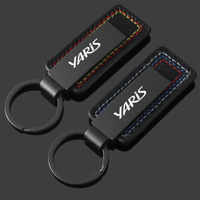 Car Keychain Key Chain Rings Metal Leather Keychain Gift for Toyota Yaris 2004 2008 2018 with logo Car Metal Auto Accessories