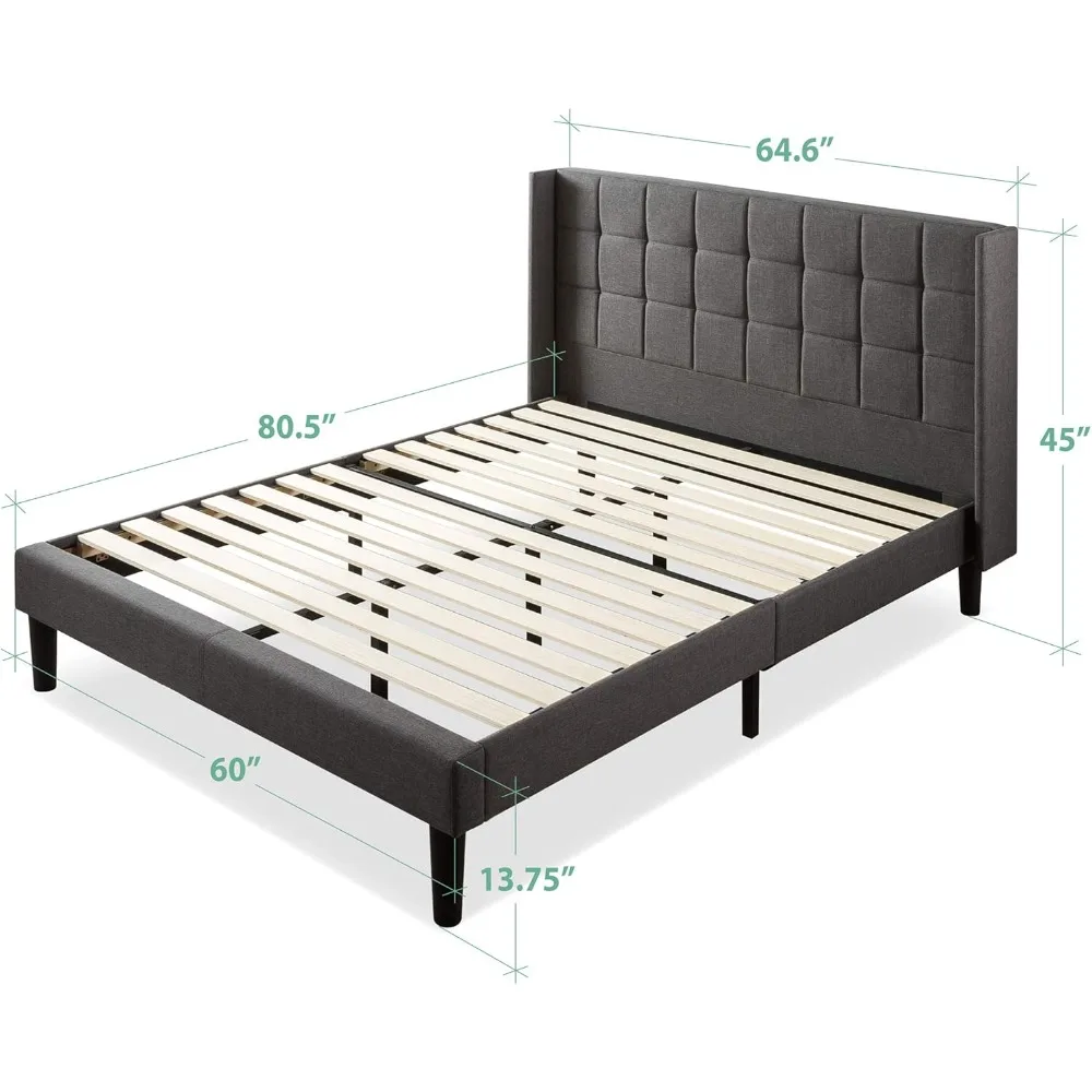 ZINUS Dori Upholstered Platform Bed Frame with Wingback Headboard, Mattress Foundation, Wood Slat Support, No Box Spring Needed,