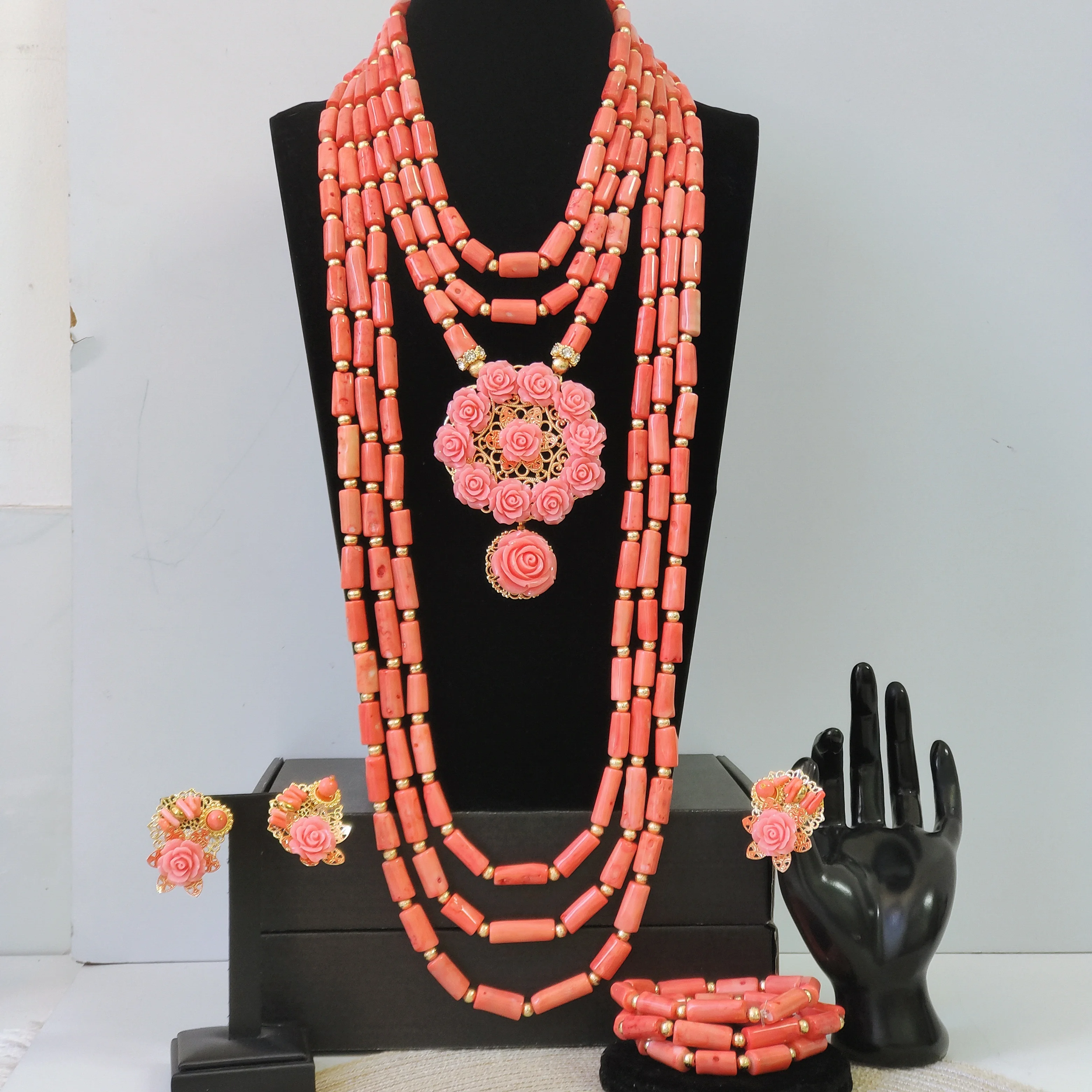 luxury bridal jewelry set african coral beads for nigerian wedding real