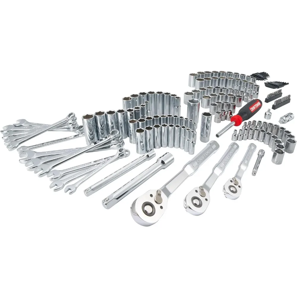 مجموعة مفاتيح ربط مكونة من 159 قطعة مع محركات 1/4 و3/8 و1/2 بوصة ومقابس 6 ومقابس 12 نقطة