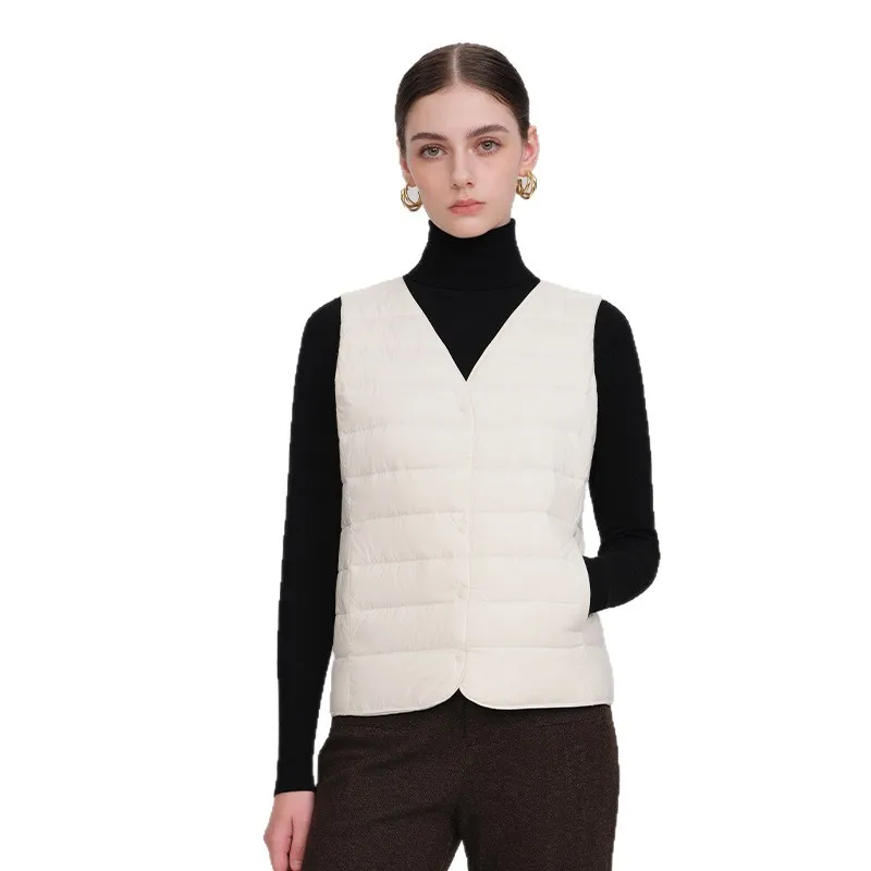 Women Down Vests Jacket Puffer Waistcoat Winter Parkas Coat Single Breasted V Neck Windproof Ultralight Overcoat Outerwear