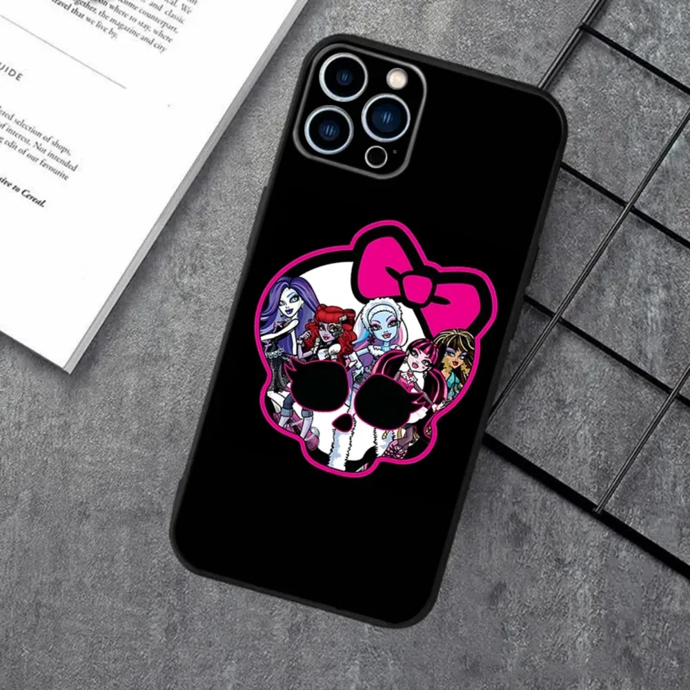 Cartoon M-Monster High Phone Case For Apple iPhone 15,14,13,12,11,XS,XR,X,8,7,Pro,Max,Plus,mini Silicone Black Cover