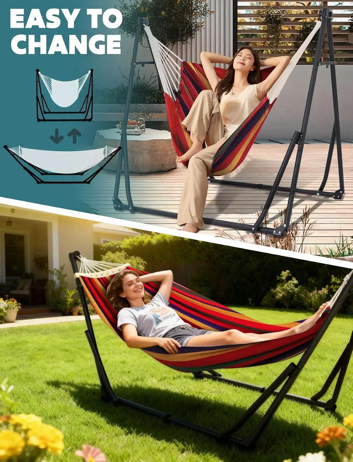 Hammock and Chair Stand, 2-in-1 Dual-Use Design, Collapsible Steel Frame, Includes Carry Bag