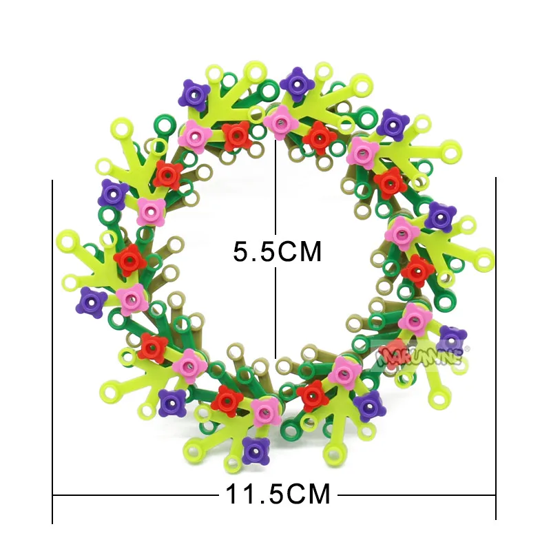 Marumine MOC 벽돌 세트 꽃 화환 빌딩 블록 장식 액세서리 잔디 부품 장면 건설 모델 키트