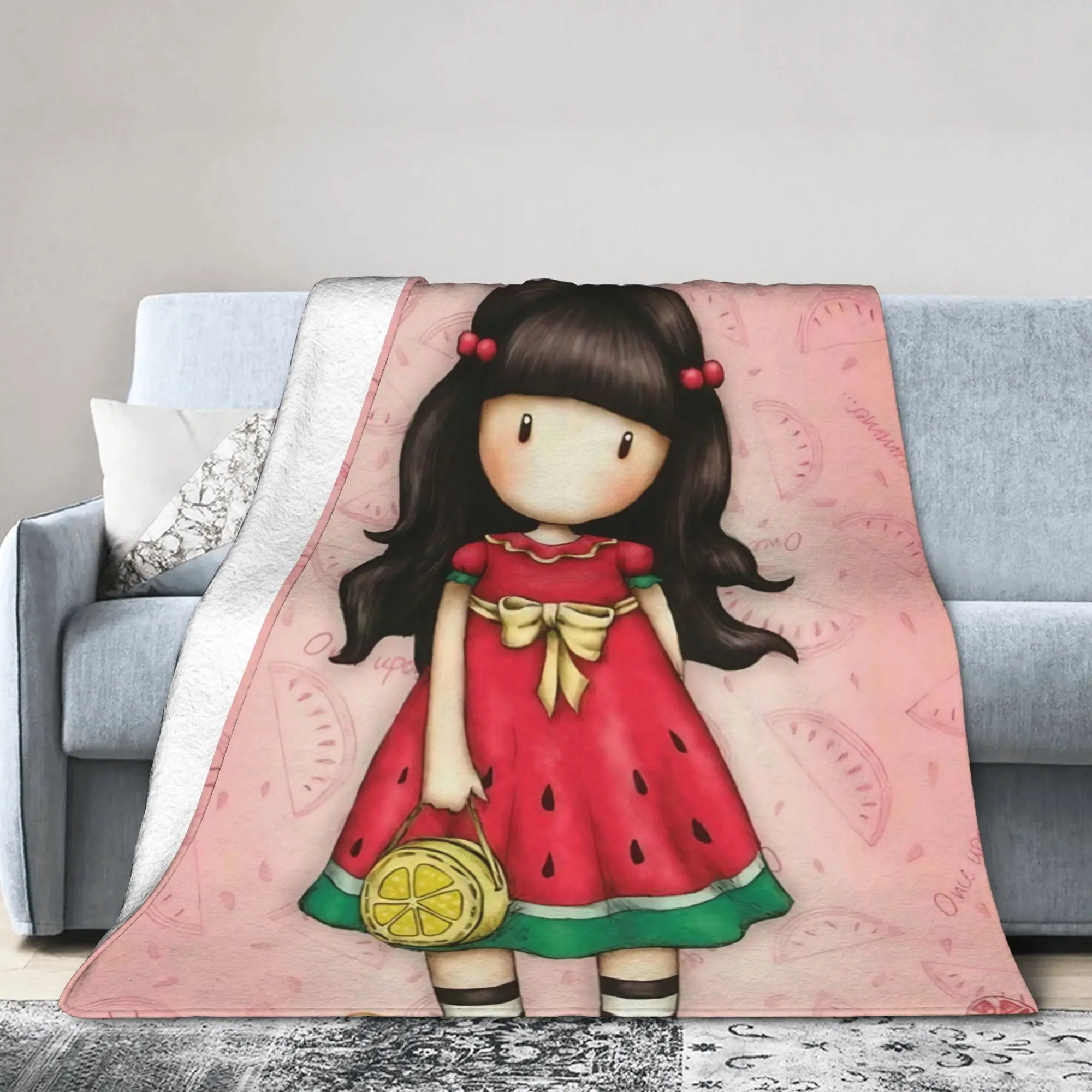 S-Santoro G-Gorjuss Blankets Flannel Summer Air Conditioning Watermelon Portable Lightweight Throw Blankets Bedspread