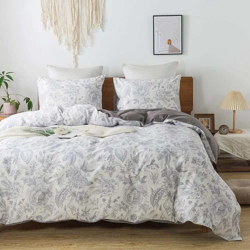 

King Duvet Cover Set - 100% Cotton Comforter Floral Duvet Cover Sets,Soft & Breathable