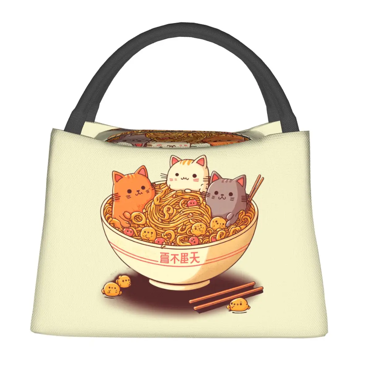 Noodles With Cats Lunch Bags Insulated Bento Box Resuable Lunch Tote Picnic Bags Cooler Thermal Bag for Woman Student Travel