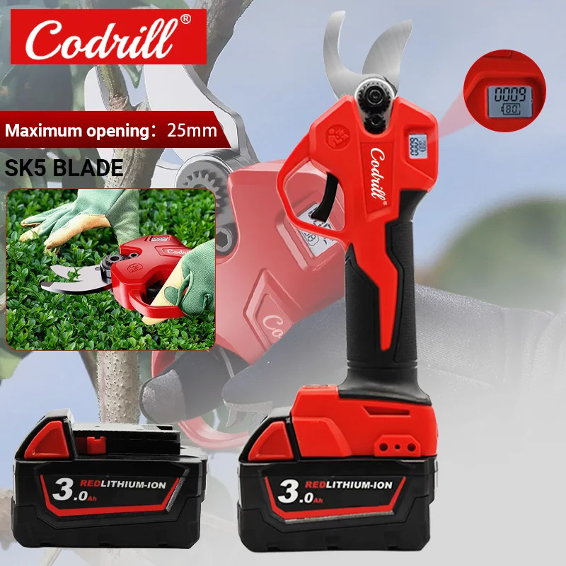

Codrill Brushless Electric Pruning Shears 2 Gears Cordless Rechargeable Fruit Tree Bonsai Pruning For Milwaukee 18V Battery Pin