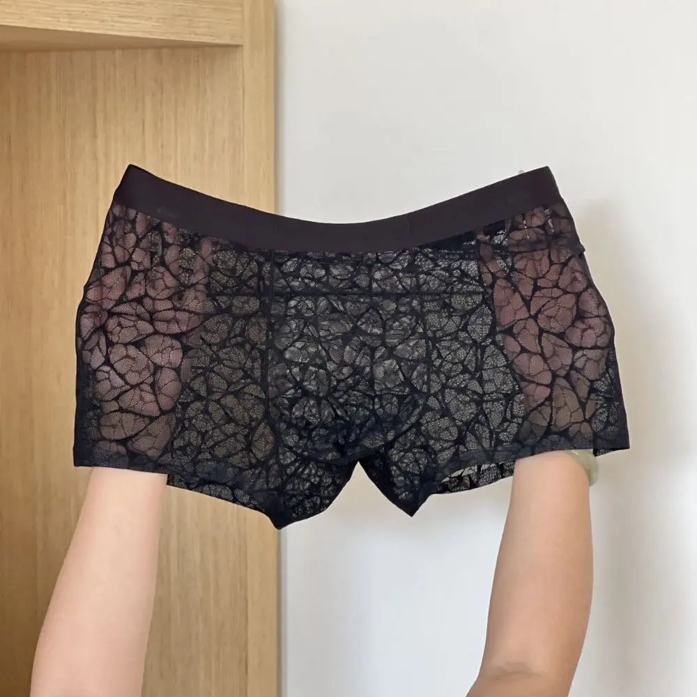 Comfortable Underpants Men Boxer Briefs Ice Silk Mesh Thin Lace Shorts Boxers Summer Breathable Underwear for Men Gift 4