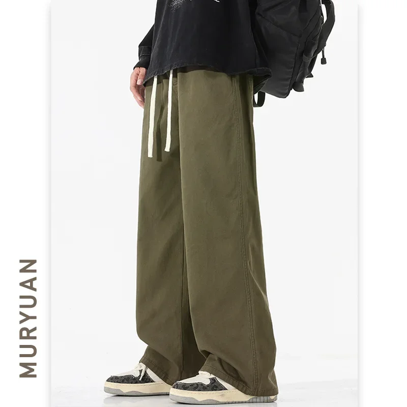 

2025 Fashion Men's Solid Color Daily Loose Casual Simple Basic Trendy Wide Leg Straight Trousers American Style Pants Clothes